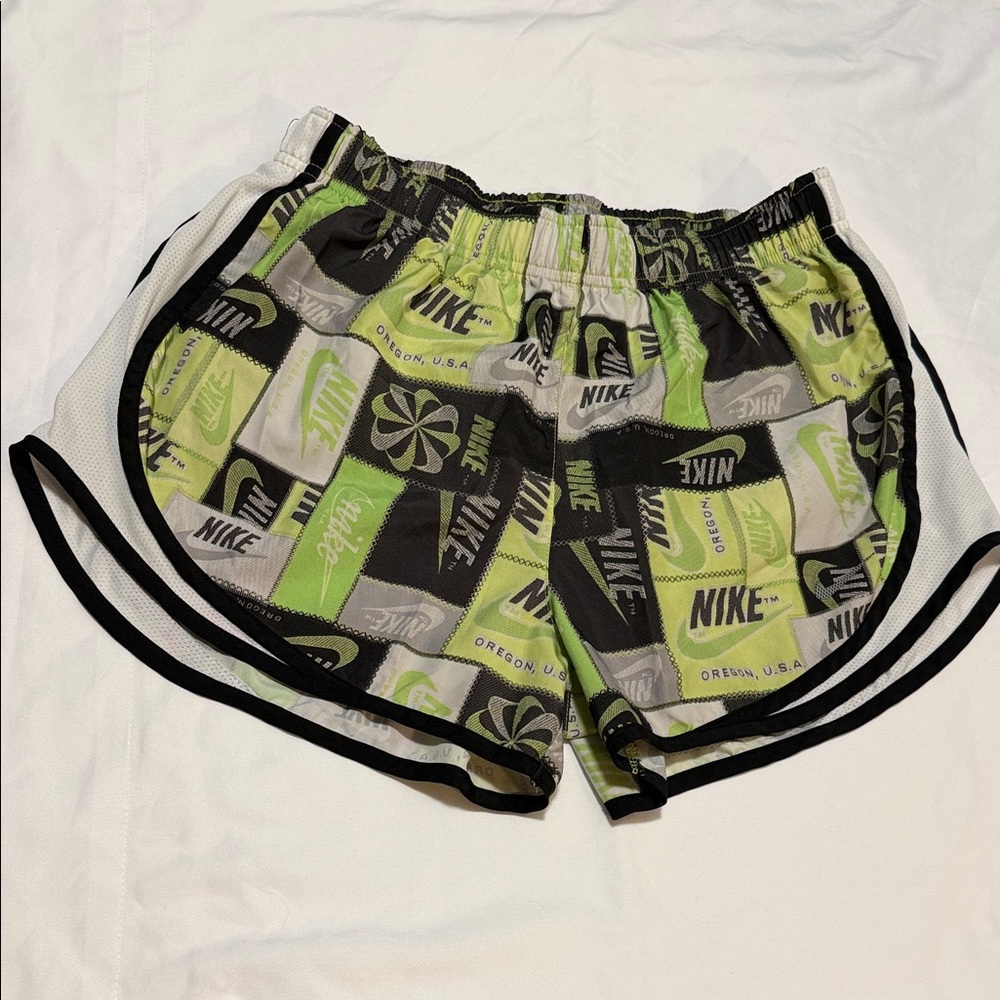 Nike Women's Lime and Black Graphic Athletic Shorts